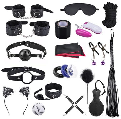 18 Piezas SM Bondage Kit, BDSM Restraints Kits con Máscara y Sexual Esposas, Erótico Set Juguetes Sexuales para Parejas Bondage Set Esposas para Principiantes y Experimentados