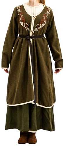 Leonardo Carbone® Wikinger Birka Mantel Skadi - Mantel Damen Klassischer, Mittelalter Kleidung, Winterjacke Damen, Windjacke, Karneval Kostüm, LARP-Kleidung, Wikinger, Cosplay Damen Olive S