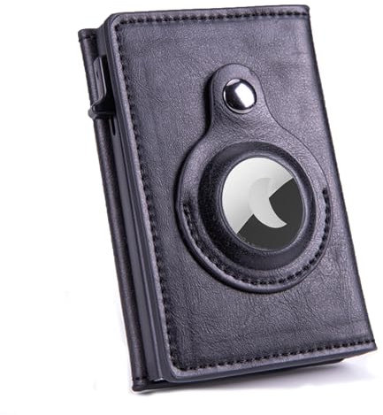 Airtag Portmonee Herren – Smart Wallet aus Leder, Slim Geldbörse Herren mit RFID-Schutz, Magnetisches Kartenetui für 7 Kreditkarten und Ausweise, Wallets for Men, Kleiner Geldbeutel – Schwarz