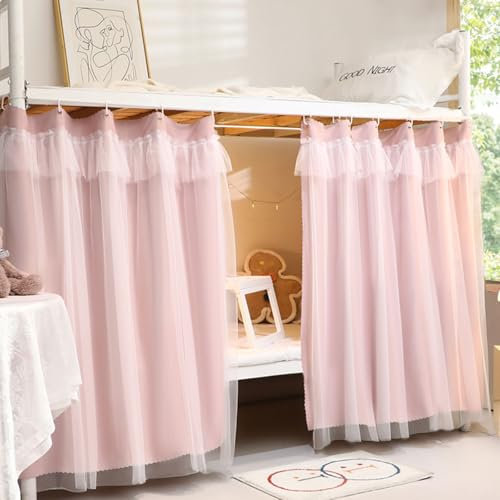 XGOPTS Vorhang Hochbett Kinder Bettvorhang Hochbett für Mädchen Erwachsene Kinder Betthimmel Vorhänge für Bett Schlafsaal Bettvorhänge mit Organza Stoff Rosa (200 x150 cm)