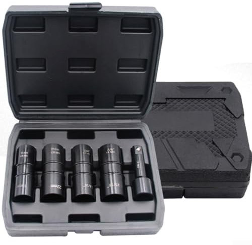 UTTASU 5-Piece 1/2 Inch Drive Socket Set, Flip Socket Double Ended Nut Sockets with Extension Bar, Thin Wall Design for Wheel Nuts Removal, 6-Point Grip, Fits 8 Common Lug Nut Sizes