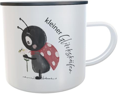 Emaille-Tasse – Kleiner Glückskäfer für Dich – Glücksbringer Prüfung Aufmunterung (Anton der Glückskäfer)