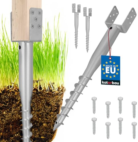 KOTARBAU® Soporte para Poste U, Anclaje de Tierra Atornillable 100x720 mm | 2 uds. Pie de Pilar, Anclaje para Poste, Base para Poste de Madera, Acero Galvanizado, Plata