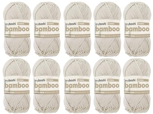 myboshi Bamboo, natürlich weiches Bambus-Baumwollgarn, zum Häkeln und Stricken, strapazierfähig, 50g, 125m, Beige (Elfenbein), 10 Knäuel