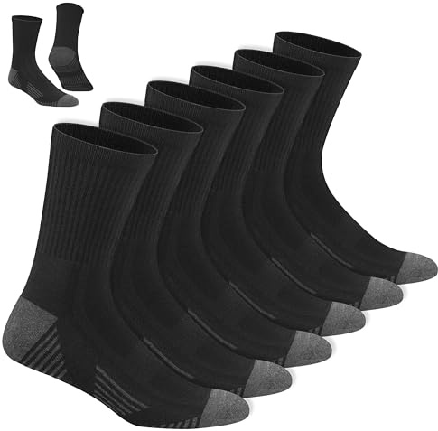 NAVYSPORT 6 Paar Herren Sportsocken aus Baumwolle | Sneaker-, Quarter- & Crew-Socken | DRI-WIK Feuchtigkeitsmanagement | Fußgewölbe-Kompression | Gepolstertes Fußbett | Verstärkte Ferse & Spitze