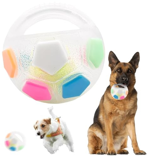 Wsndyjia Dog Calming Ball Toy with Handle - Interactive Chew Toy with Squeaker, Strong Rubber Durable Fetch Ball for Small & Medium Dogs, Indoor/Outdoor Fun to Relieve Boredom