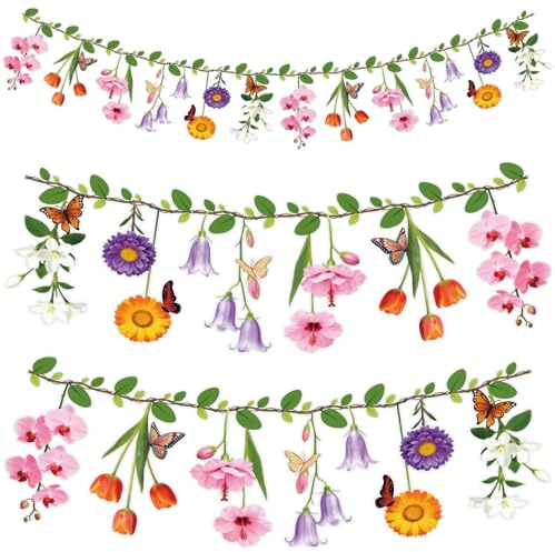 2PCS Flower Banner Reusable Waterproof Wildflower Garland for Garden Party Woodland Tropical Theme Wedding Baby Shower Birthday Tea Party Supplies Home Decorations (Pink)