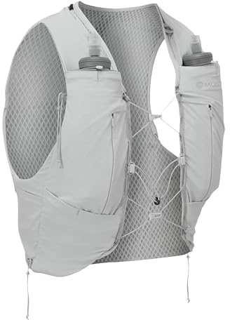 Montane Gecko VP 5+ Running Vest, Lightweight, with 2x 500ml Soft Flasks, BOUNCE CONTROL, 85% Nylon, 15% Elastane, 202g, Trail Running (White, M)