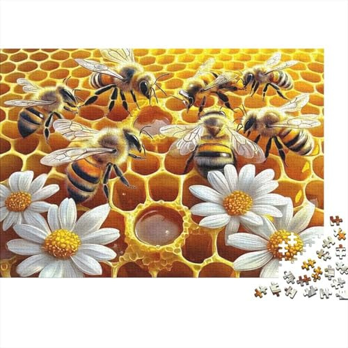 Honigbiene Waben 1000 Teile Puzzle Papier für Erwachsene Blumenmotiv Konzentrationsförderung Familienspiel Entspannung Wohndekoration 38x26cm/1000pcs