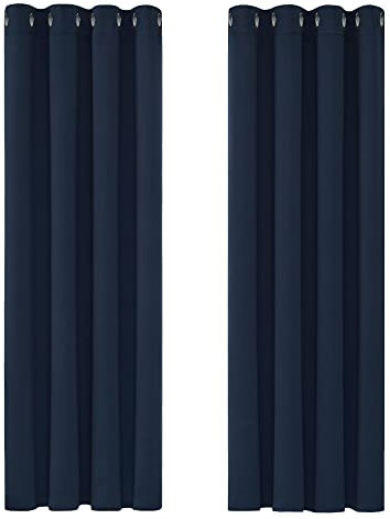 Deconovo Verdunkelungsvorhang Ösen Gardinen Wohnzimmer Vorhang und Vorhänge Kälteschutz, 175x140cm(HöhexBreite), Dunkelblau, 2er Set