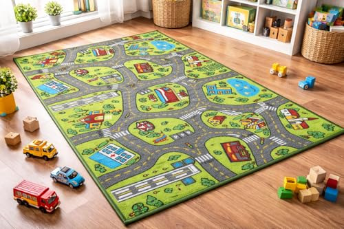 Kids Carpet Playmat Rug City Life Great for Playing with Cars and Toys - Play Learn and Have Fun Safely - Kids Baby Children Educational Road Traffic Play Mat for Bedroom Play Room Game Safe Area