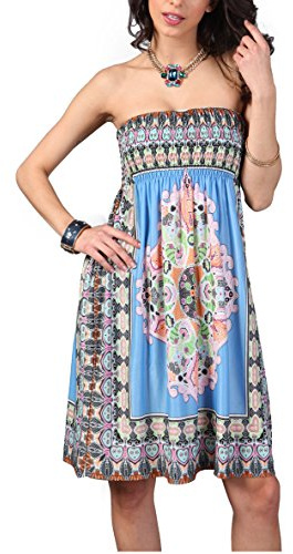 OCTOPUSIR Women Sleeveless Strapless Beach Sundress Ladies Summer Ethnic Bohemian Off Shoulder Floral Printed Bandeau Boobtube Casual Mini Cover Up Dress,Colour 8