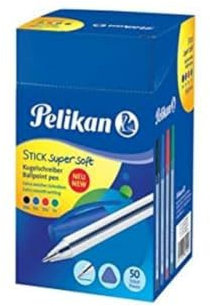 Pelikan Kugelschreiber Stick K86s super soft, Schwarz, Blau, Rot & Grün, ergonomischer Kuli mit supersofter Tinte, 50 Stück, 601450