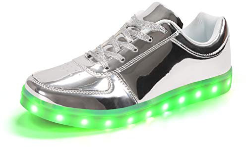 Padgene Damen Herren LED leuchtet Turnschuhe High Top Blinken Trainer USB Ladekabel Spitze bis Paare Schuhe, Silber, 46 EU