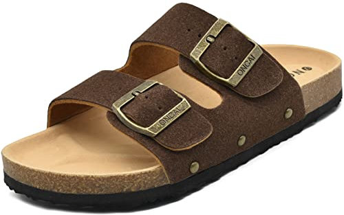 ONCAI Sandalias de Pala Mujer con Ajustable Buckle Corcho Zapatillas de Moda de Verano Mules Planas Zuecos Marrón Tamaño 38