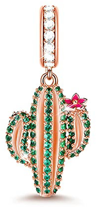 GNOCE Kaktus Charms 925er Sterlingsilber mit Zirkonia Pflanzen Anhänger bedingungslose Liebes Perlen passend für alle Armbänder und Halsketten Bestes Geschenk für Frauen Mädchen