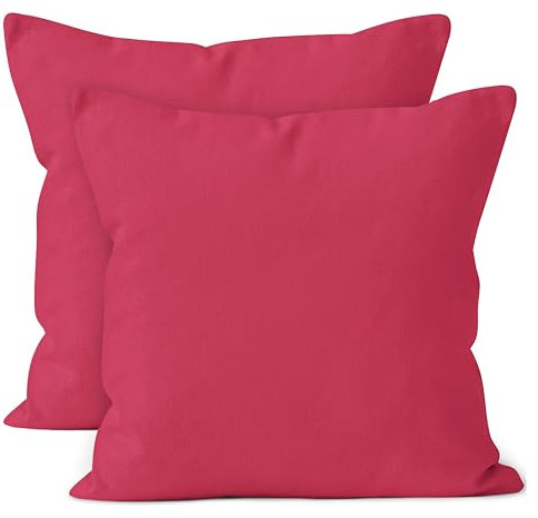Encasa XO Baumwoll-Kissenbezüge, 2er-Set I 18x18 in (45x45 cm) - Pink I kein Einsatz I einfach Kissenbezüge I Maschinenwaschbar | Nur Innen benutzen