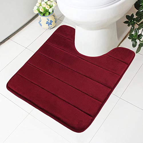 Homaxy Memory Foam rutschfeste Weiches Vorleger Toilette mit Ausschnitt 50 x 60 cm, Saugfähig Badematte Stand WC, Waschbar Badteppiche für WC, Weinrot