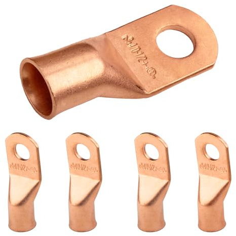 SELTERM 4/0 AWG XL (120 mm²) - 1/2 (M12) ⌀ Hole UL Heavy Duty Wire Lugs, Battery Cable Ends, Bare Copper Eyelets, Tubular Ring Terminal Connectors [B101] - 5 Pack