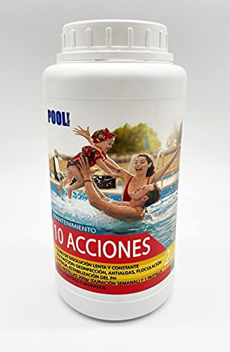 Cloro 10 acciones | Mantenimiento de Piscina | Especial Minipiscinas | Tratamiento Multiacción | Formato 2 kg | Pastillas 20gr | POOLiberica