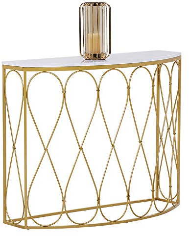 OUPAI MESAS Media luna Salón consola de mesa, metal moderno de madera Mesa auxiliar Mesa auxiliar decorativo Estantería de almacenamiento en rack de oro for la sala de estar, dormitorio, vestíbulo, pa