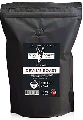 Devil's Roast | Extra-Strong Highly Caffeinated Bold Coffee | 50 Coffee Bags | Premium Robusta by Black Donkey Coffee Roasters