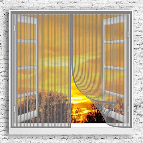 GOUER Zanzariera per Finestra 100x140cm Pieghevole Totalmente Zanzariera Magnetica Tenda Porta Impedendo agli Insetti di Entrare per Porte Finestre Balcone Soggiorno, Grigio