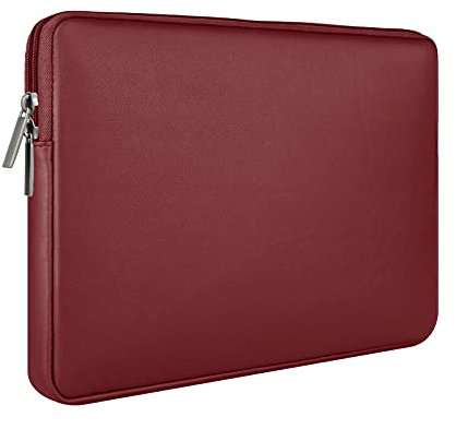 RAINYEAR 15.6 Inch Laptop Sleeve Soft PU Leather Case Protective Water Resistant Zipper Cover Carrying Bag Compatible with 15.6 Notebook Computer Chromebook Tablet(Red)