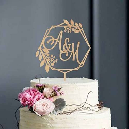 Personalised Cake Topper Wedding Anniversary,Custom Rustic Wreath Initials Cake Topper Wedding Cake Topper Calligraphy Initial Letters Personalized Monogram Cake Topper (19cm High)