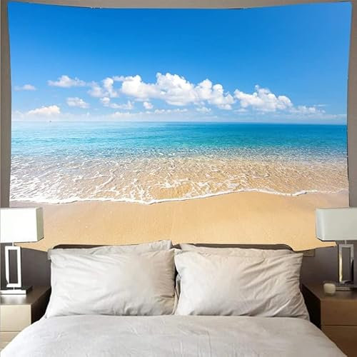 Wandteppich Wandtuch Meer Strand Blauer Himmel 100x150cm Wandbehang Hippie Tapisserie Picknickdecke Yoga Meditation Mat Dekor Wandteppich Dekoration für Wohnzimmer Schlafzimmer Wohnheim 40x60in