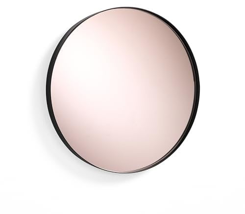 Tomasucci Wink Design Miroir Mural Rond Afterlight, Cadre en Acier Noir Mat, Miroir Rose doré, 40 cm x 30 cm