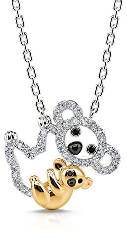 Jeulia Kette Damen 925 Sterling Silbe Mama & Baby Zweifarbig Koala Anhänger mit Zirkonia Diamant Halskette für Frauen Schmuck Muttertags Anniversary Schmuck Geschenk für Mädchen Mutter (Koala)