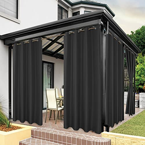 BONZER Outdoor-Vorhänge für Terrasse, wasserabweisend, schwere Privatsphäre, Sonnenlicht, blockierende Ösen, Außenvorhänge für Veranda, Pergola, Pavillon, 1 Paneel, 213 x 305 cm, Anthrazit