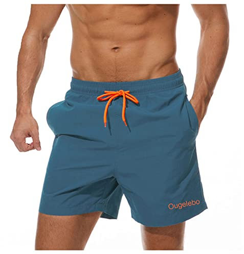 Ougelebo Badehose Herren Badeshorts Herren Kurz Schnelltrocknend Männer Schwimmhose Strandshorts Swim Shorts Trunks Men Pfauenblau M