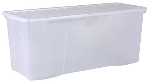 Wham Crystal 2x 133L Plastic Storage Boxes with Lids. Clear, Extra Large, Strong (Pack of 2, 133 Litre) Made in the UK