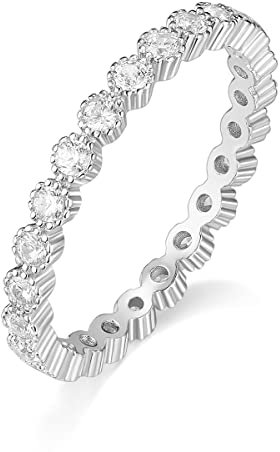 EAMTI 925 Sterling Silber Eheringe für Damen Cubic Zirkonia Full Eternity Stapelbarer Band Ring Größe 3-13, Metall, Zirkonia