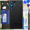 LUVSS Vitre Arrière pour Samsung Galaxy S22 Ultra SM-S908 Noir Coque Cache Batterie avec Lentille de Caméra, Adhésifs, Kit Outils, Guide De Réparation