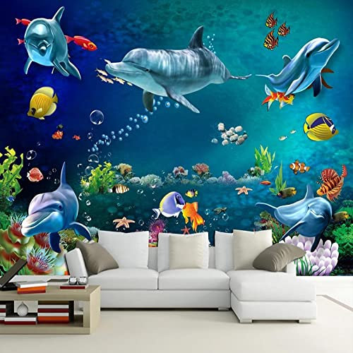 XTSWallpaper Azul Delfines Playa 300X200Cm Papel Tapiz Fotográfico 3D Fotomural Autoadhesivo Impresión 3D Papel Pintado Impermeable De Pvc Autoadhesivo Arte De La Etiqueta De La Pared