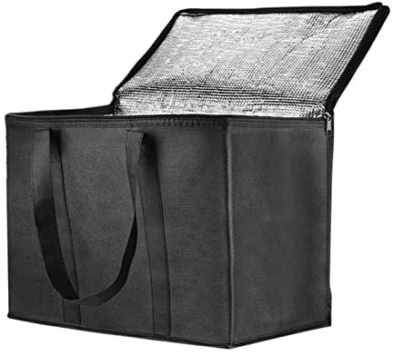 TSHAOUN XL Bolsa Termica 41 x 33 x 26cm Bolsa Aislante Grande Bolsas de la Compra Aisladas Bolsa de la Compra Plegable Reutilizable para Acampar, Hacer un Picnic, Trabajar, Entregar (Negro)
