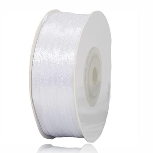 Geschenkband weiß 3mm Breit, 91 Meters Satinband Weiss Geschenkbänder Stoff Schleifenband Dekoband zum Geschenkverpackung, Bastelarbeiten, Geburtstag und Hochzeitsdekoration