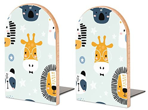 Lot De 2 Serre-Livres Lion Panda Support De Livre Antidérapant en Bois pour Bibliothèque De Bureau