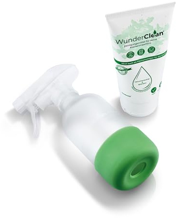 Wundermix - WunderClean Reiniger+Sprühflasche Set (150g/240ml) | Ökologisches Putzmittel inkl. Sprayflasche, ideal als Küchenreiniger oder für Thermomix Reinigung, Set aus Glas