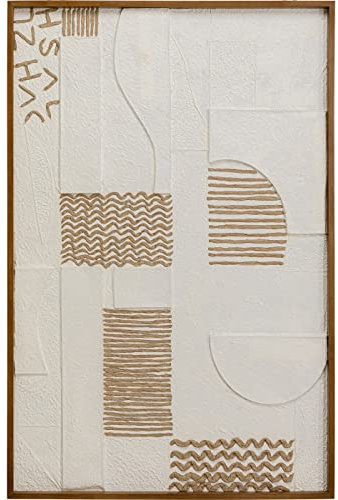 Kare Design Objektbild Sandy Geometric Braun/Weiß, Massivholz Rahmen, handgemalte Details, Abstrakt, Modern, Wohnzimmer, Leinwand, Wanddekoration, Kunstwerk, Bild mit Rahmen, 121,5x81x3,5cm