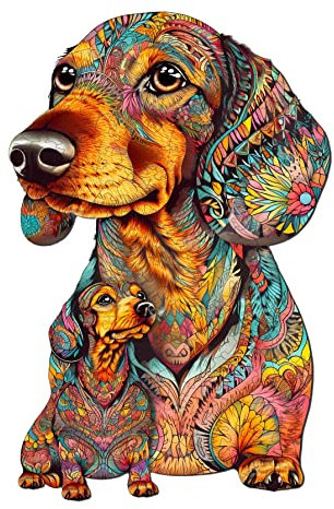 Blumuze Holzpuzzle Erwachsene 300 Stück,Dackel Holz Puzzle,Holzpuzzle Einzigartige Tierform Puzzleteile, Puzzle aus Tierteilen, Hund Puzzle Holz Erwachsene mit Geschenkbox aus Holz(L-40 * 33.3cm)