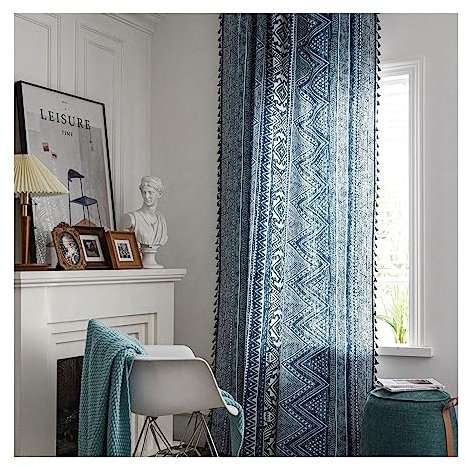 Homxi Gardinen Transparent Wohnzimmer 2er Set 2 x 150W x 240H cm,Küchenvorhang Halbtransparent Blau Geometrisch Muster Vorhang Ösenringe