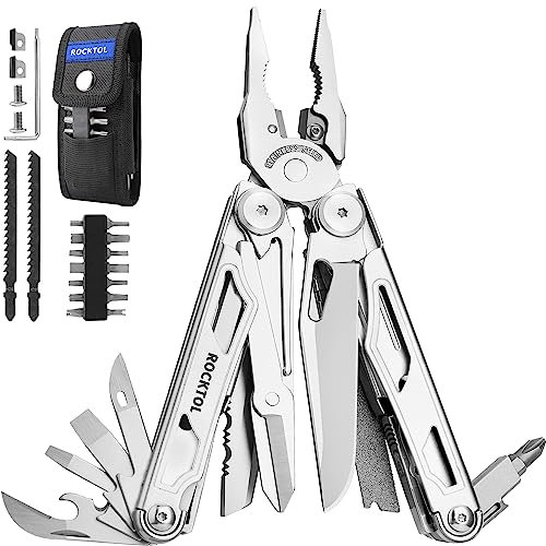 ROCKTOL Multitool, 29-in-1-Multitool-Zange mit austauschbaren Drahtschneidern und Säge, robustes Multitool-Set aus Edelstahl und Nylonscheide für Camping-Überlebensgeschenke für Männer