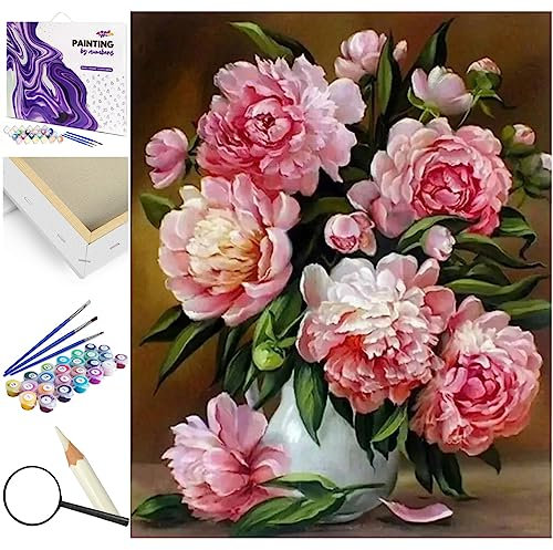 Artnapi Malen nach Zahlen Erwachsene mit Rahmen | DIY Handgemalt | Blumen - Blumen der Liebe | Kit für Anfänger und Erwachsene | Set inklusive Acrylfarben & Pinsel | 40x50cm Leinwand