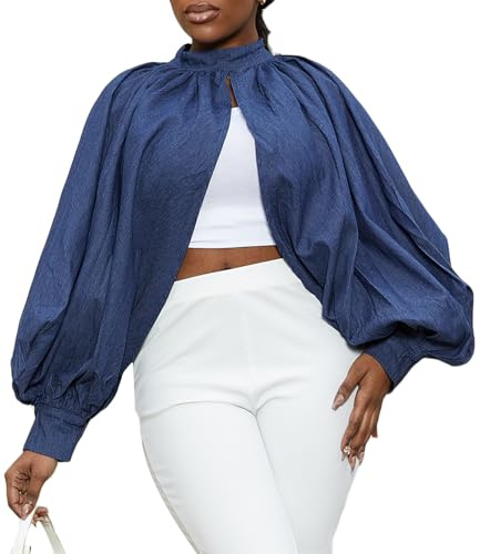 LETSVDO Denim Tops for Women Crop Batwing Long Sleeve Cape Y2k Bolero Shrugs Jean Going Out Blouse Jacket Fashion