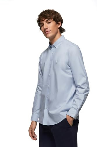 Polo Club Chemise Oxford à Manches Longues Bleu 100% Coton pour Hommes - Regular Fit