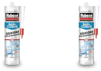Rubson Bain & Cuisine Mastic Silicone Anti-Moisissures Transparent, mastic sanitaire à base de silicone, mastic étanche renforcé en antifongique, 280 ml (Lot de 2)